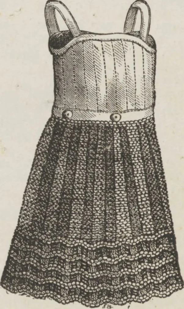An illustration from Complete guide to the work-table : containing instructions in Berlin work, crochet, drawn-thread work, embroidery, knitting, knotting or macrame, lace, netting, poonah painting, & tatting, with numerous illustrations and coloured designs, 1884, leaf 69