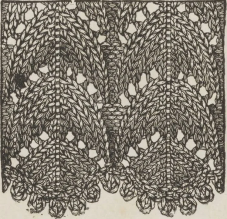 An illustration from Complete guide to the work-table : containing instructions in Berlin work, crochet, drawn-thread work, embroidery, knitting, knotting or macrame, lace, netting, poonah painting, & tatting, with numerous illustrations and coloured designs, 1884, leaf 69