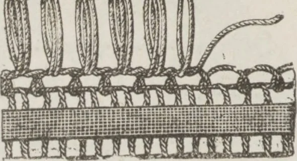 An illustration from Complete guide to the work-table : containing instructions in Berlin work, crochet, drawn-thread work, embroidery, knitting, knotting or macrame, lace, netting, poonah painting, & tatting, with numerous illustrations and coloured designs, 1884, leaf 77