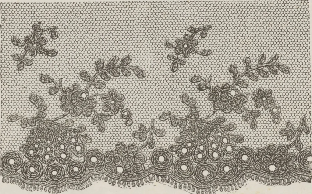 An illustration from Complete guide to the work-table : containing instructions in Berlin work, crochet, drawn-thread work, embroidery, knitting, knotting or macrame, lace, netting, poonah painting, & tatting, with numerous illustrations and coloured designs, 1884, leaf 81