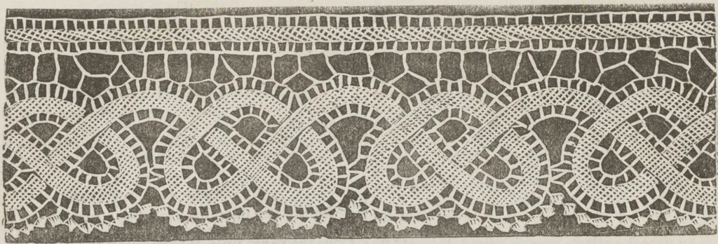 An illustration from Complete guide to the work-table : containing instructions in Berlin work, crochet, drawn-thread work, embroidery, knitting, knotting or macrame, lace, netting, poonah painting, & tatting, with numerous illustrations and coloured designs, 1884, leaf 87