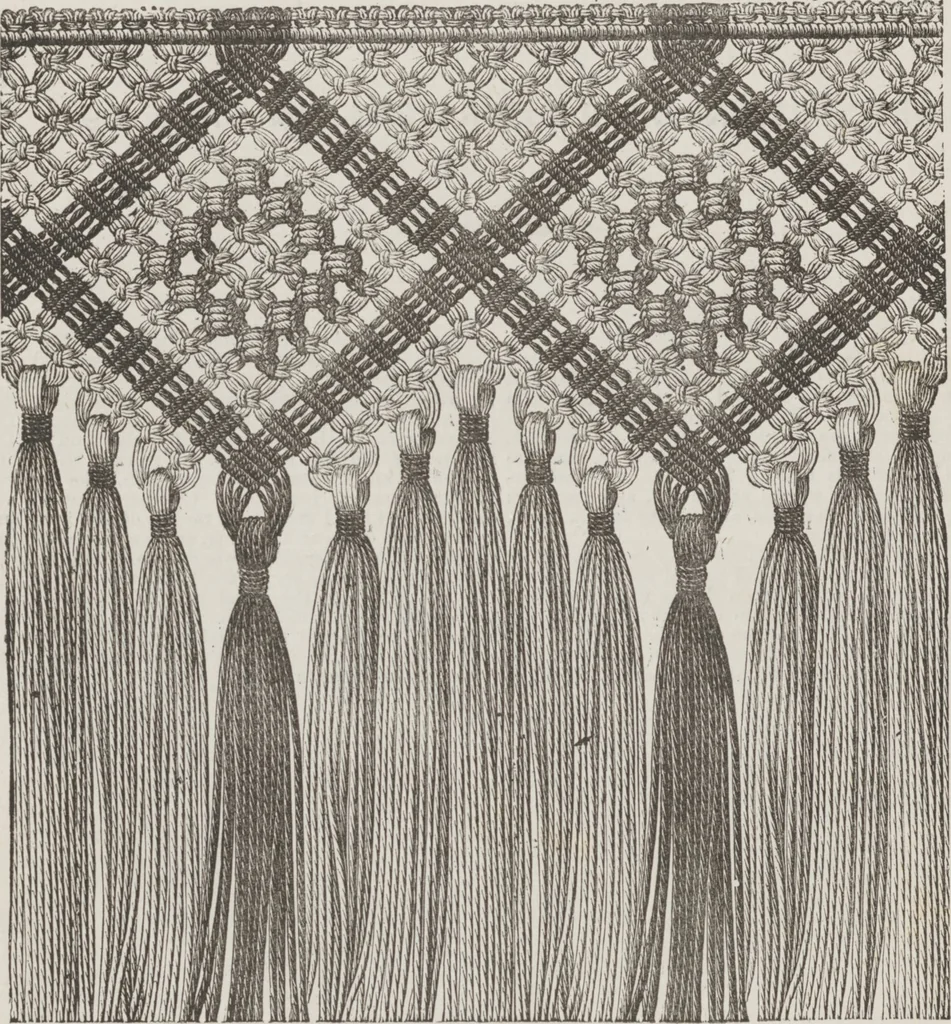An illustration from Complete guide to the work-table : containing instructions in Berlin work, crochet, drawn-thread work, embroidery, knitting, knotting or macrame, lace, netting, poonah painting, & tatting, with numerous illustrations and coloured designs, 1884, leaf 97