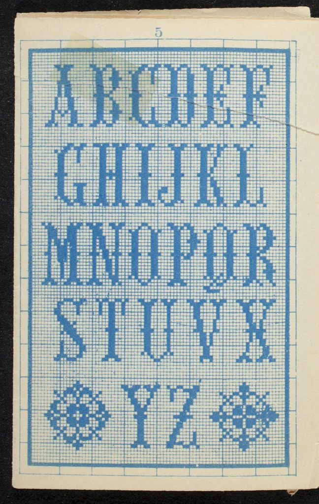 An illustration from New patterns for embroidering : alphabets, 1870, leaf 5