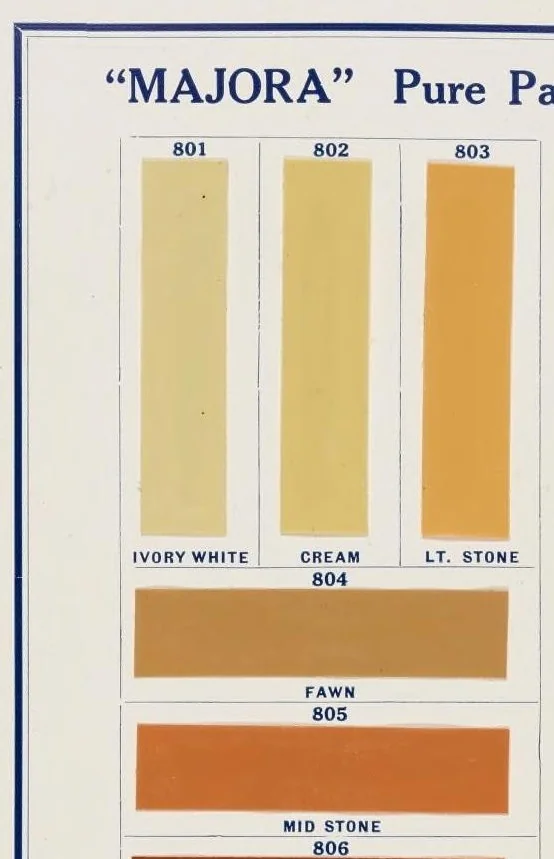 An illustration from Colour chart 'Majora' pure mixed paint : manufactured by Major Bros. & Co. Ltd. paint colour & varnish manufacturers. Concord, Sydney, N.S.W. / Major Bros. & Co. Ltd., 1925, leaf 1