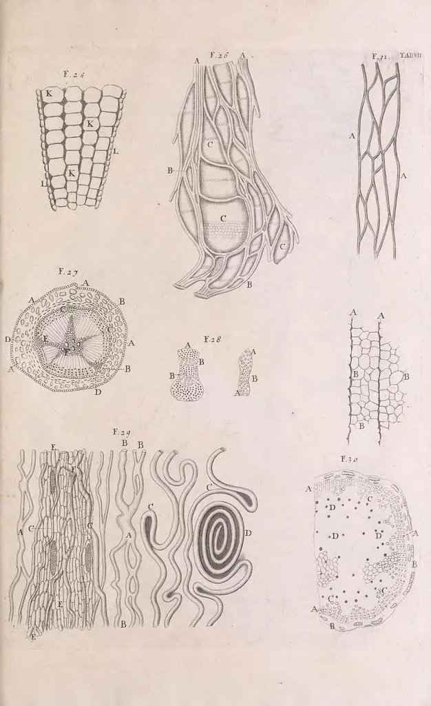 An illustration from Marcelli Malpighii philosophi & medici Bononiensis, è Regia Societate, Anatome plantarum : Cui subjungitur appendix, iteratas & auctas ejusdem authoris De ovo incubato observationes continens, 1675, leaf 145