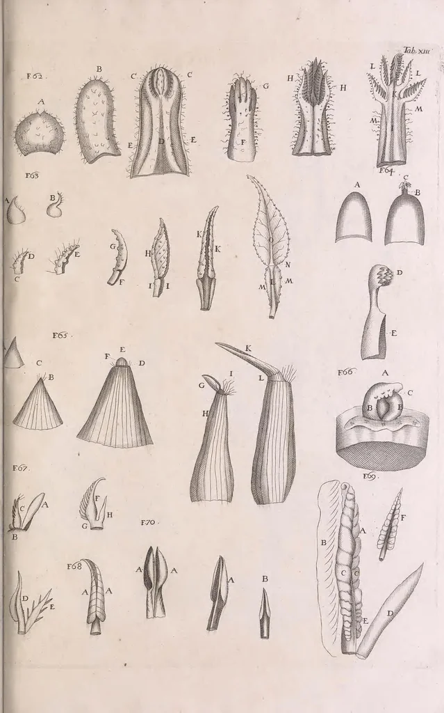 An illustration from Marcelli Malpighii philosophi & medici Bononiensis, è Regia Societate, Anatome plantarum : Cui subjungitur appendix, iteratas & auctas ejusdem authoris De ovo incubato observationes continens, 1675, leaf 157