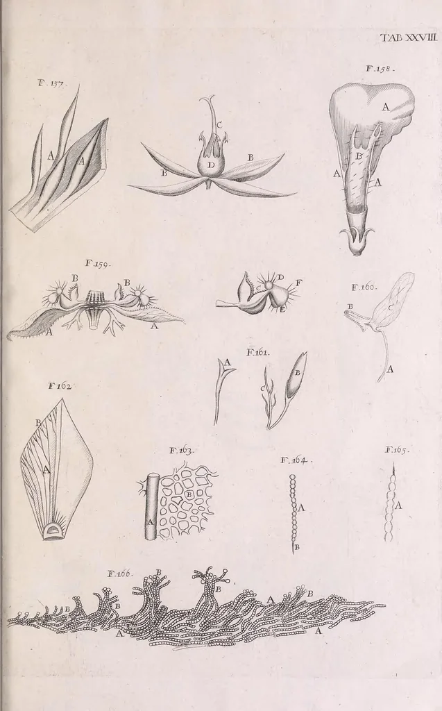 An illustration from Marcelli Malpighii philosophi & medici Bononiensis, è Regia Societate, Anatome plantarum : Cui subjungitur appendix, iteratas & auctas ejusdem authoris De ovo incubato observationes continens, 1675, leaf 187