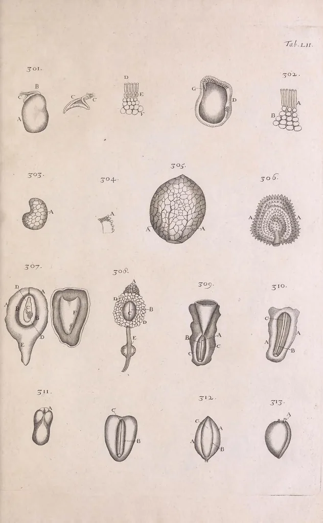 An illustration from Marcelli Malpighii philosophi & medici Bononiensis, è Regia Societate, Anatome plantarum : Cui subjungitur appendix, iteratas & auctas ejusdem authoris De ovo incubato observationes continens, 1675, leaf 235