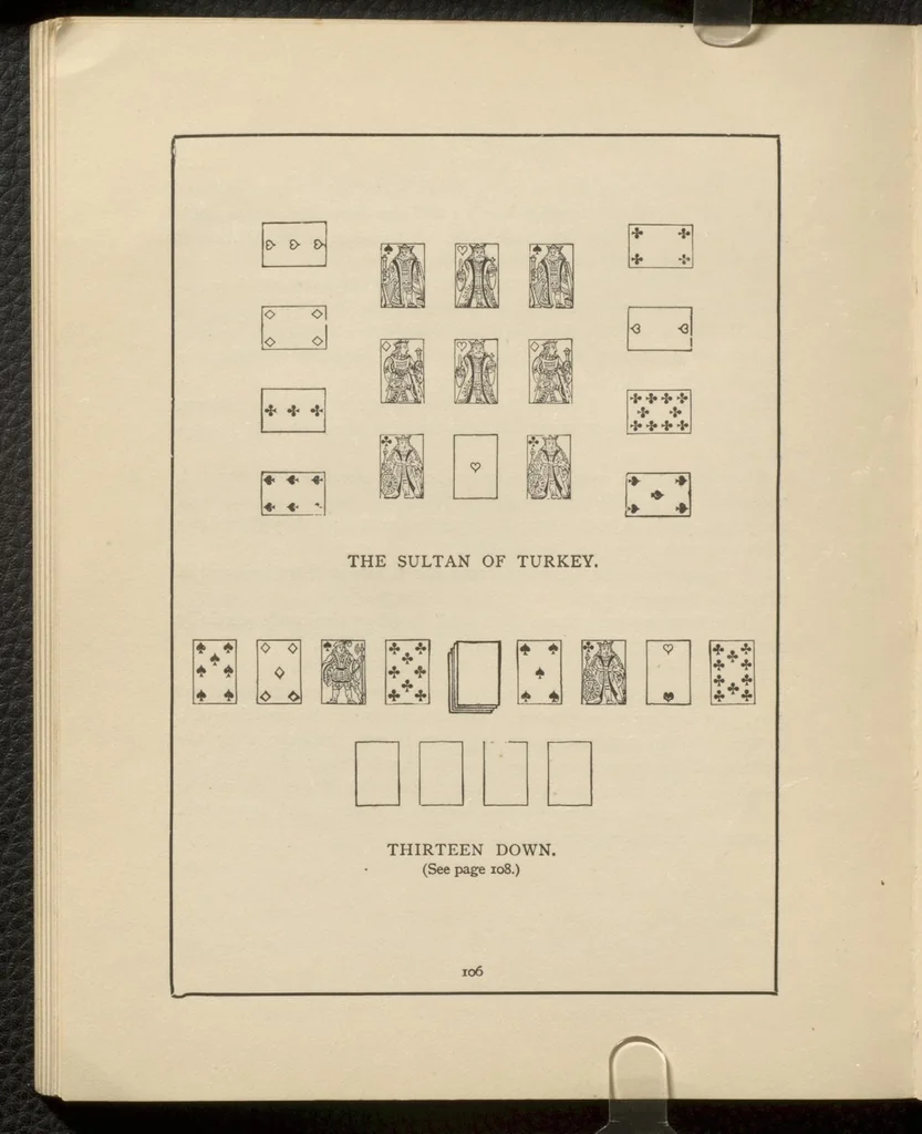 An illustration from Dick's games of patience, or, Solitaire with cards, 1884, leaf 109