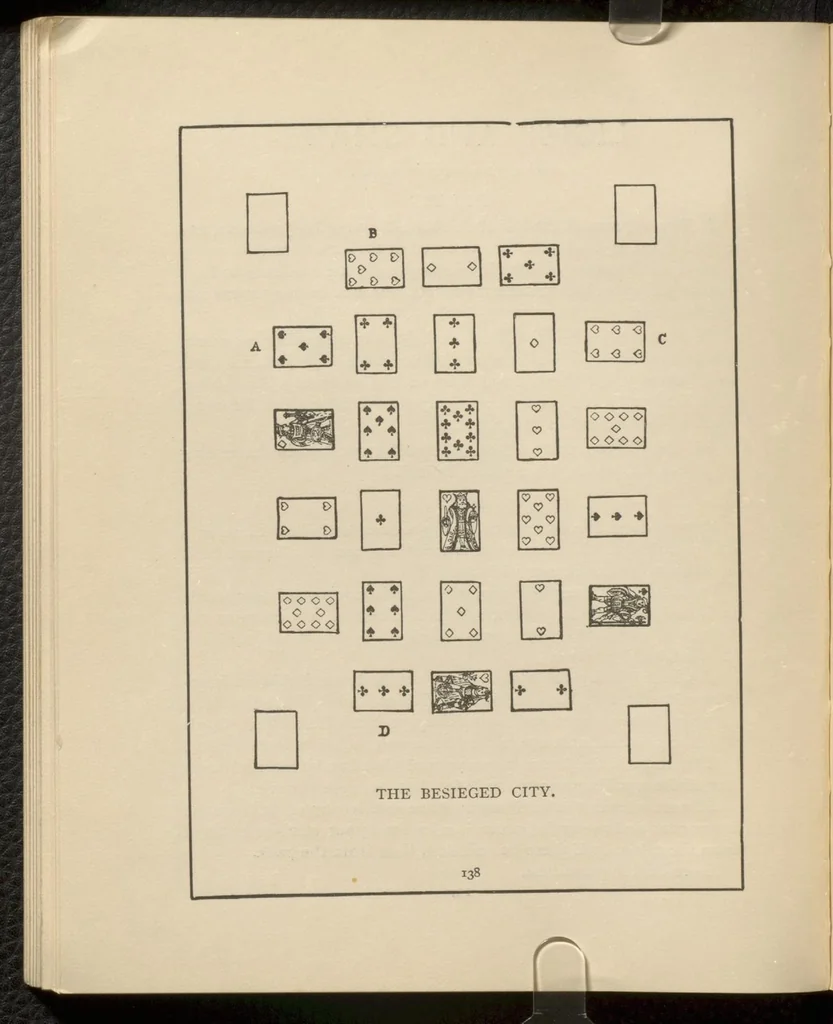 An illustration from Dick's games of patience, or, Solitaire with cards, 1884, leaf 141