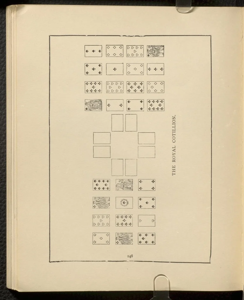 An illustration from Dick's games of patience, or, Solitaire with cards, 1884, leaf 151