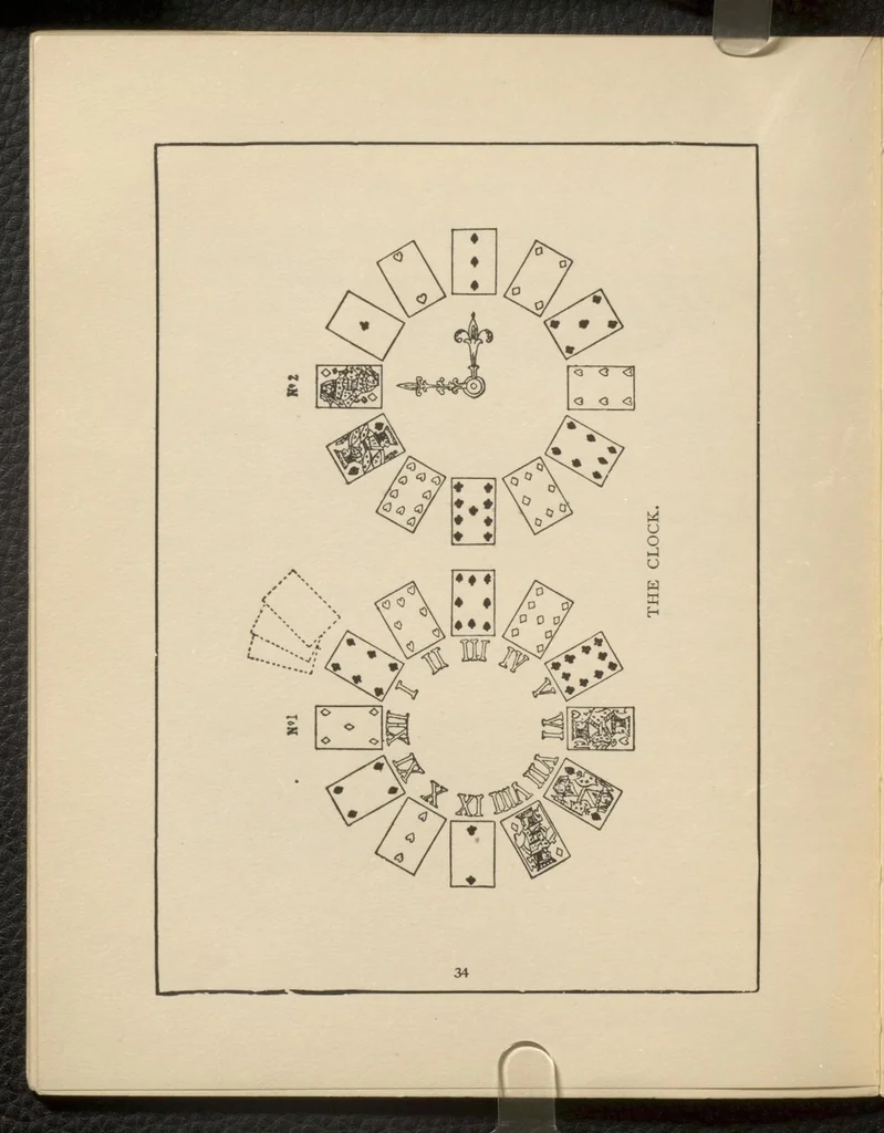 An illustration from Dick's games of patience, or, Solitaire with cards, 1884, leaf 37