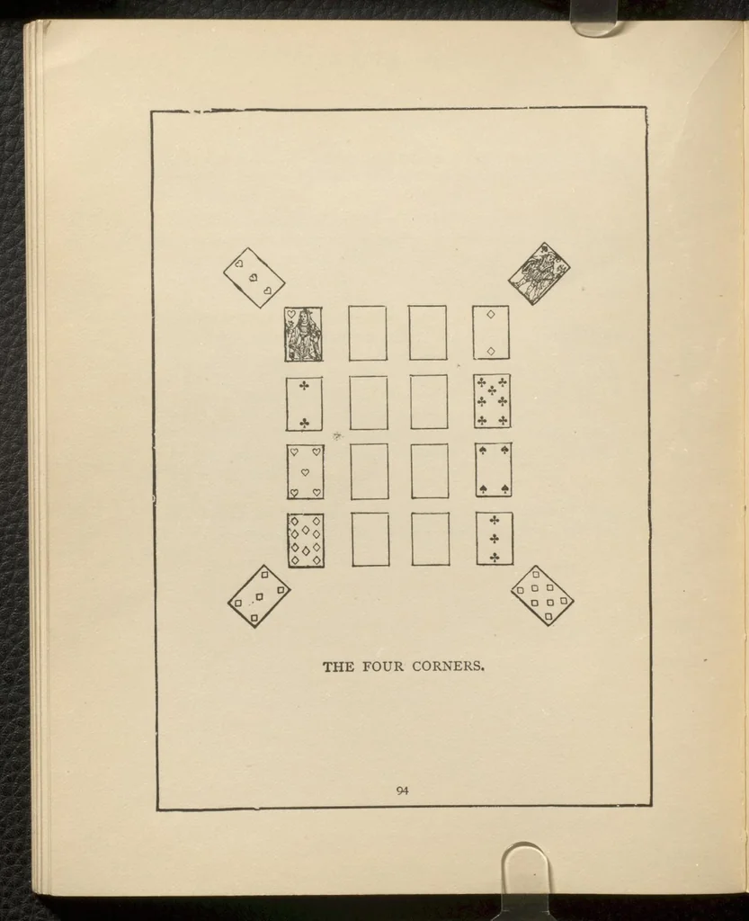 An illustration from Dick's games of patience, or, Solitaire with cards, 1884, leaf 97