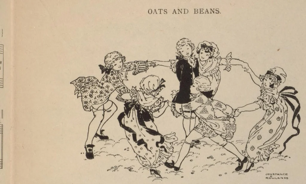 An illustration from Old English singing games : including instructions for playing the games, 1926, leaf 28