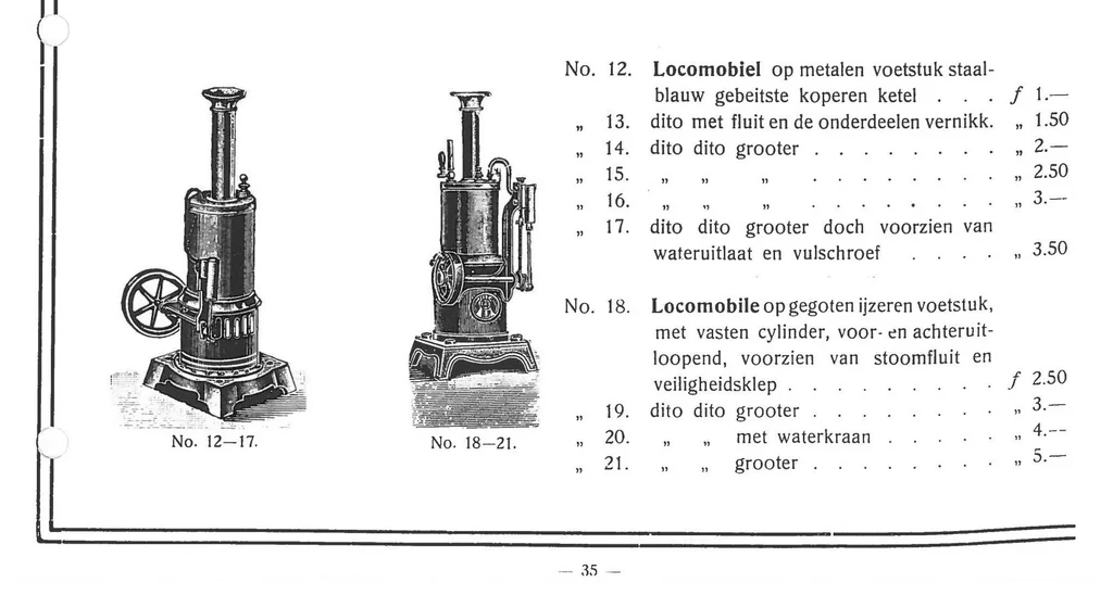 An illustration from Prijscourant No. 1: Prijscourant van Tooverlantaarns, Sciopticons, Dissolving-Views, Kalklicht-toestellen, Platen voor de Tooverlantaarns, enz. Model Stoom- en Electrische Machines, Electrische Schellen, Telephoons, enz., 1909, leaf 36