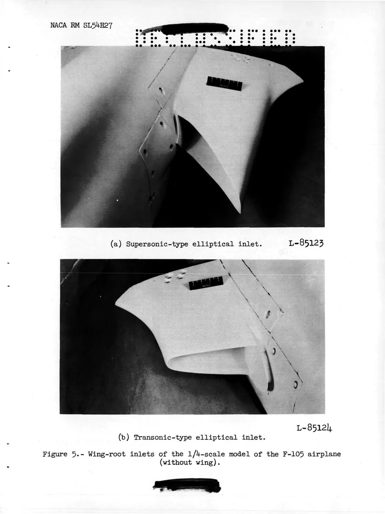 An illustration from Investigation of a 1/4-Scale Model of the Republic F-105 Airplane in the Langley 19-Foot Pressure Tunnel. Influence of Trailing-Edge Flap Span and Deflection on the Longitudinal Characteristics, 1954, leaf 19