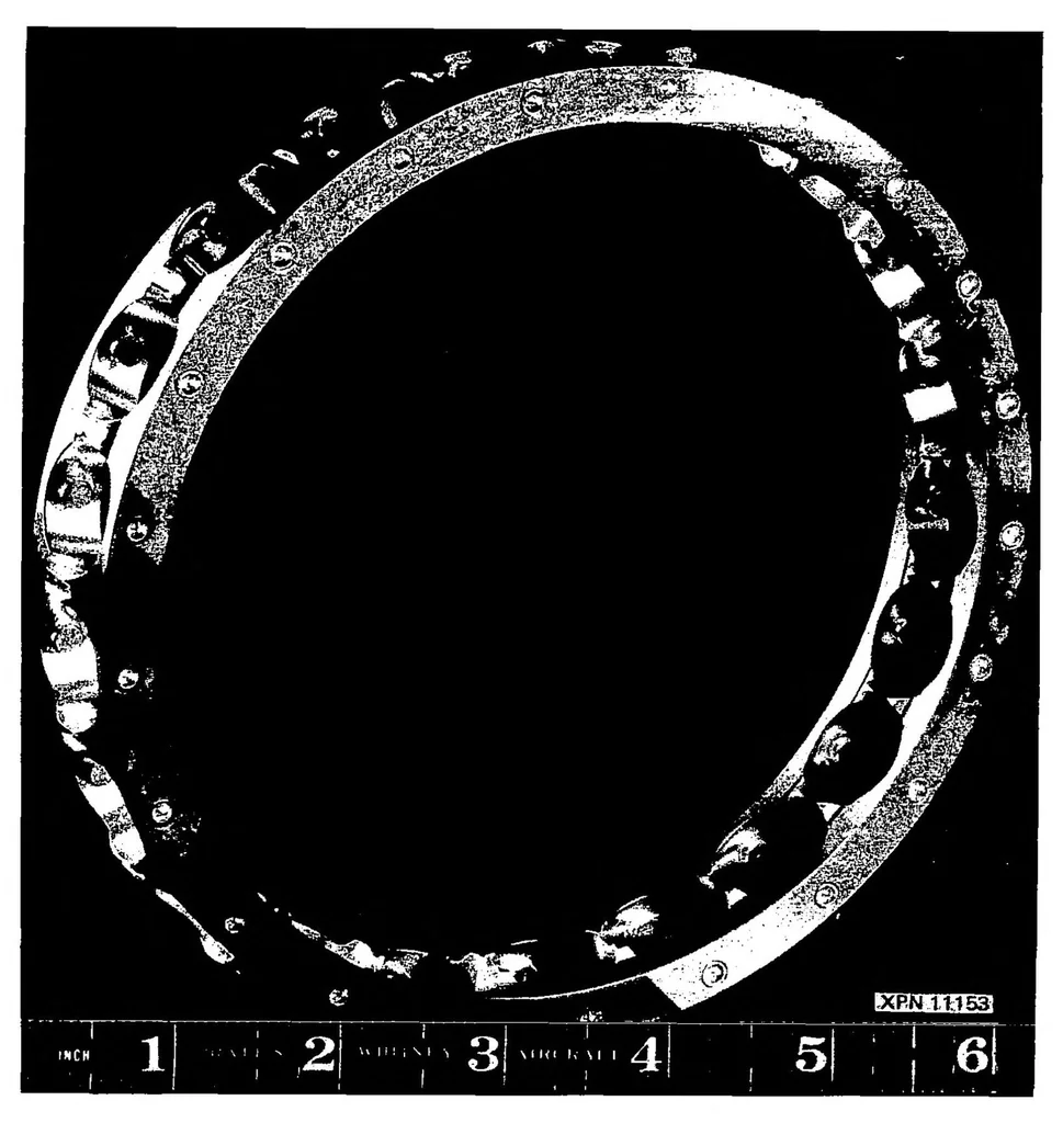An illustration from Evaluation of drilled-ball bearings at DN values to three million. 1: Variable oil flow tests, 1932, leaf 23