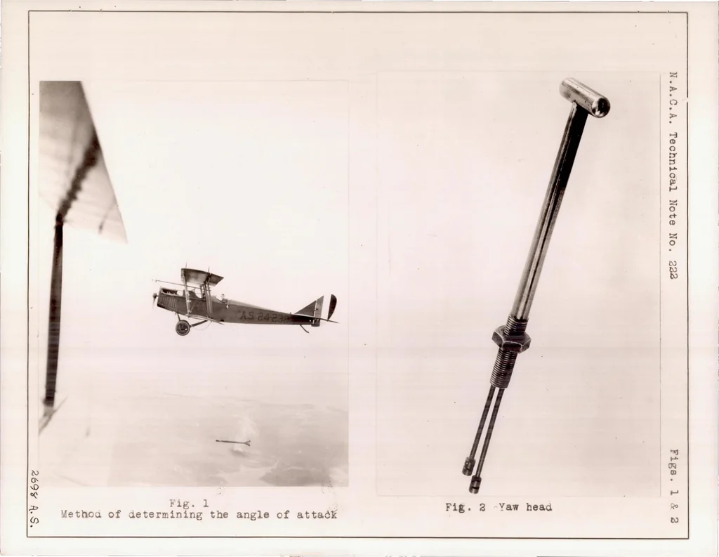 An illustration from Air Flow Investigation for Location of Angle of Attack Head on a JN4h Airplane, 1925, leaf 14
