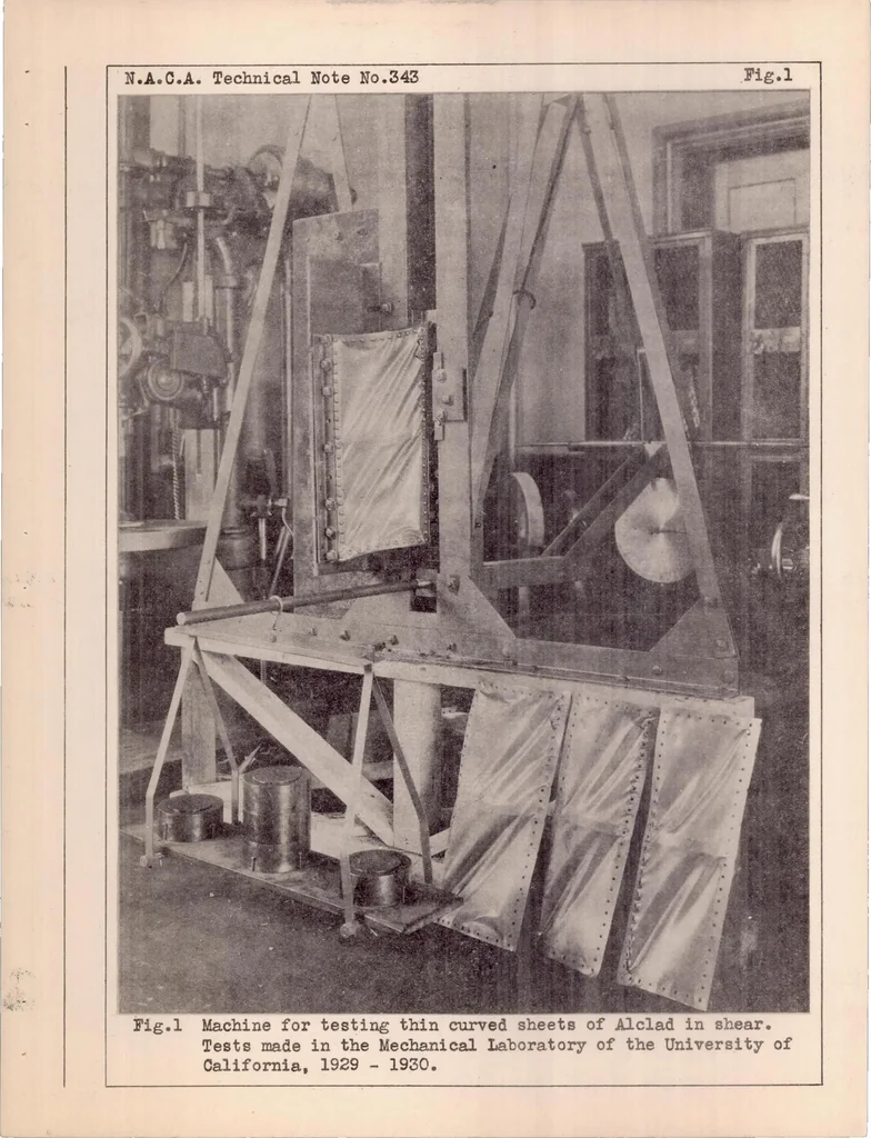 An illustration from Strength in Shear of the Thin Curved Sheets of Alclad, 1930, leaf 28