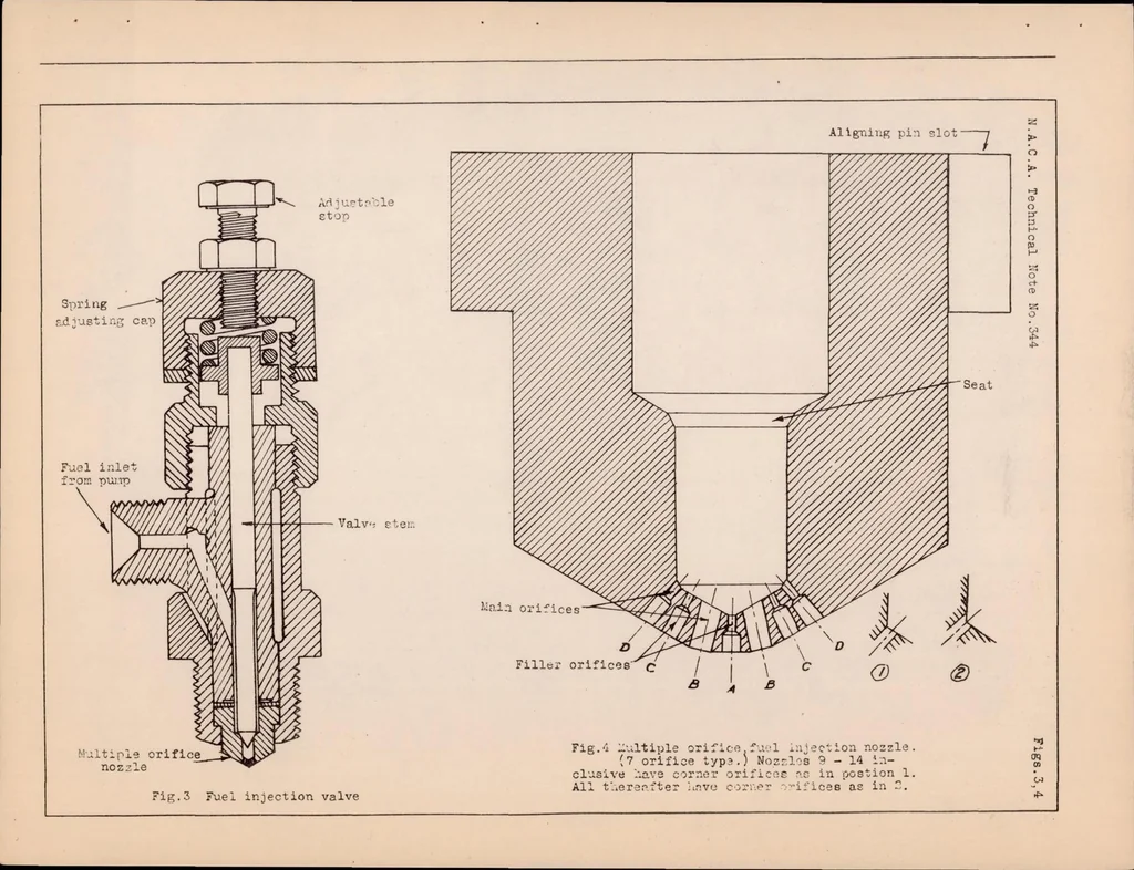 An illustration from Performance of a High-Speed Compression-Ignition Engine Using Multiple Orifice Fuel Injection Nozzles, 1930, leaf 21