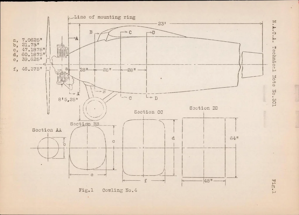 An illustration from Drag and Cooling with Various Forms of Cowling for a Whirlwind Engine in a Cabin Fuselage, 1928, leaf 26