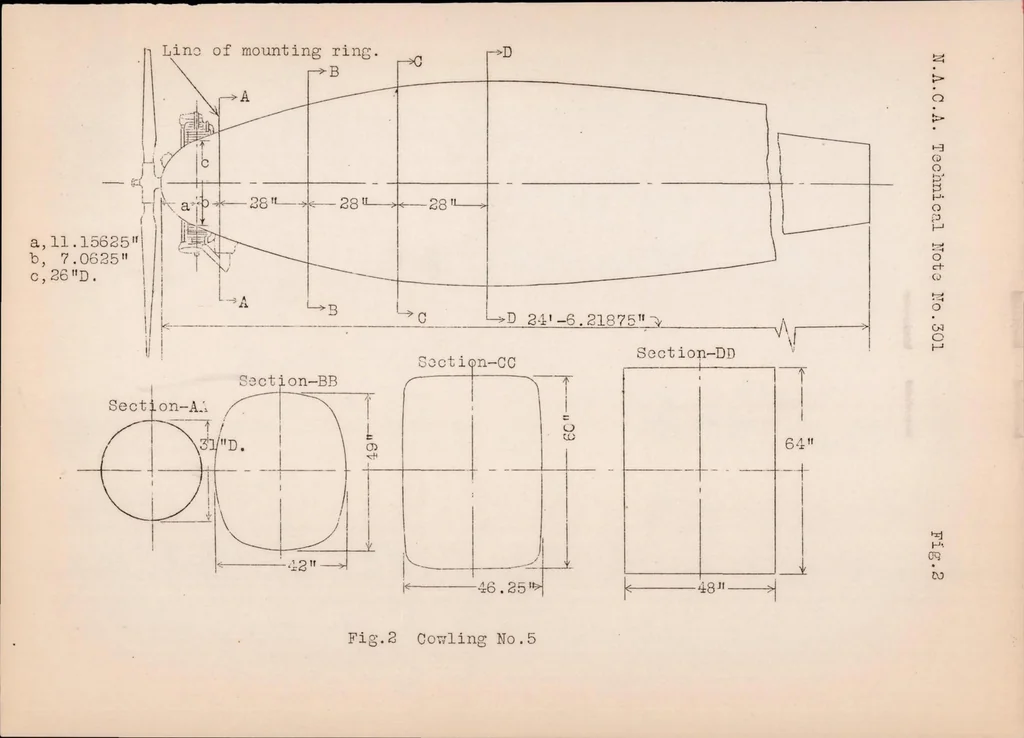 An illustration from Drag and Cooling with Various Forms of Cowling for a Whirlwind Engine in a Cabin Fuselage, 1928, leaf 27