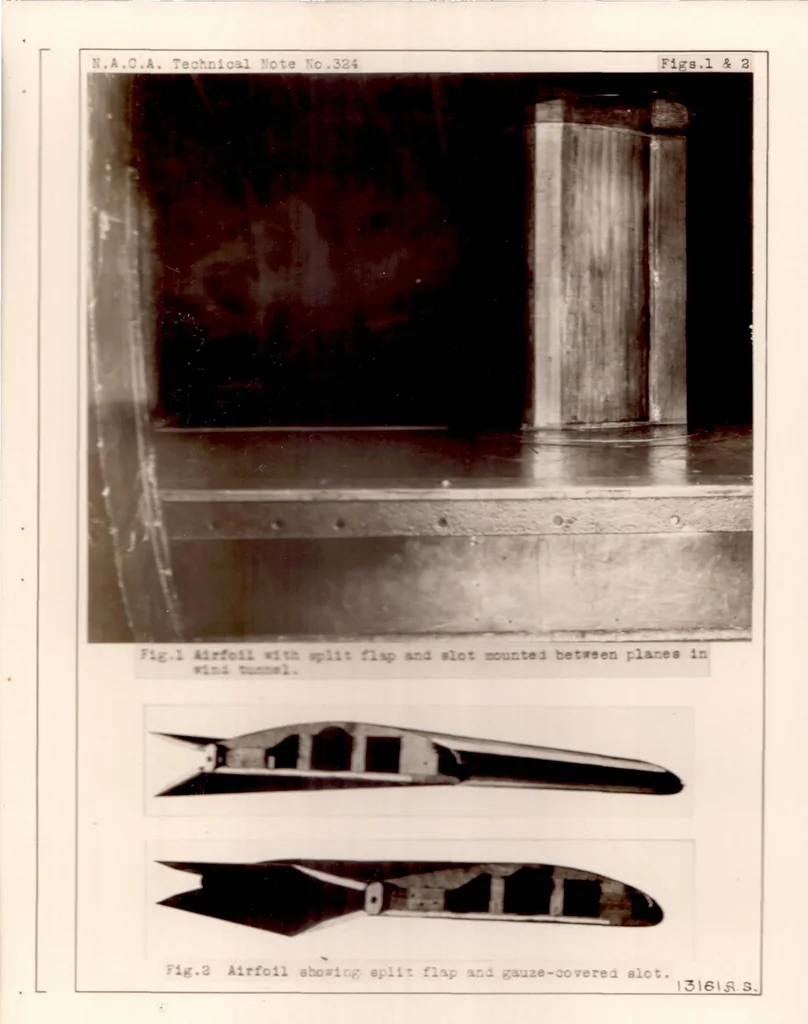 An illustration from Wind Tunnel Tests on an Airfoil Equipped with a Split Flap and a Slot, 1929, leaf 7