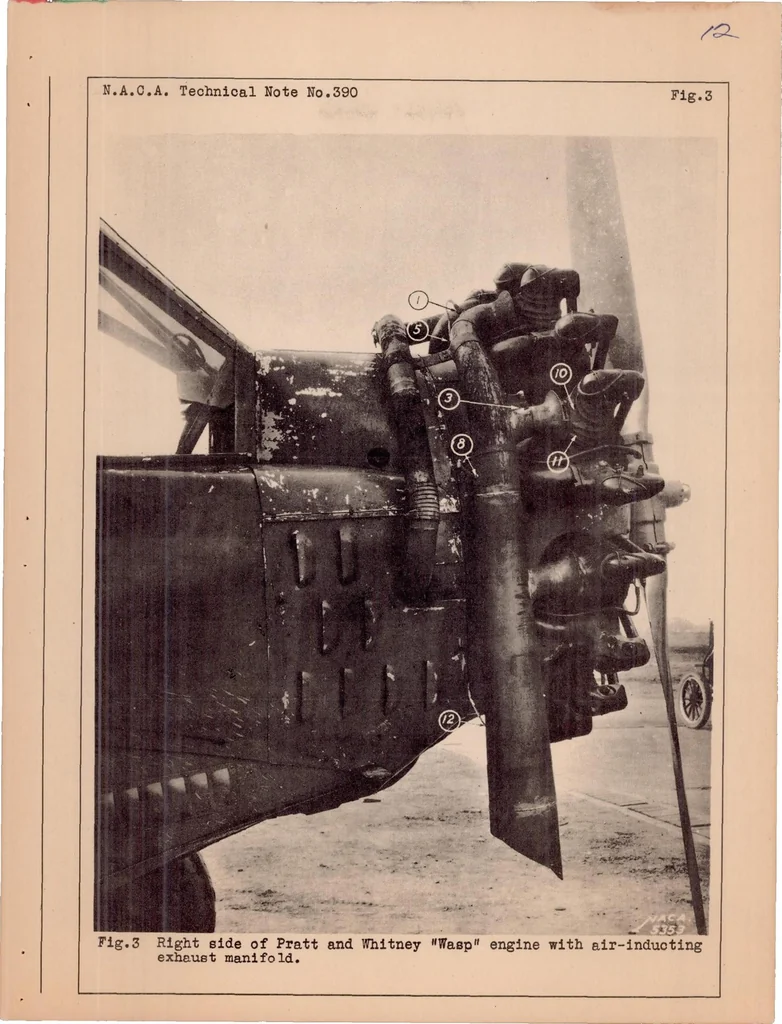 An illustration from A Method for Reducing the Temperature of Exhaust Manifolds, 1931, leaf 13