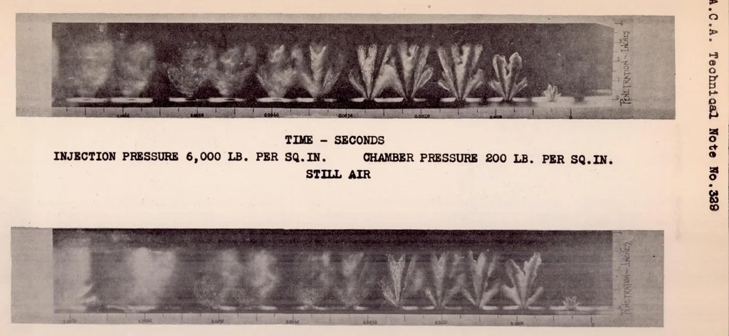 An illustration from Some Effects of Air Flow on the Penetration and Distribution of Oil Sprays, 1929, leaf 19