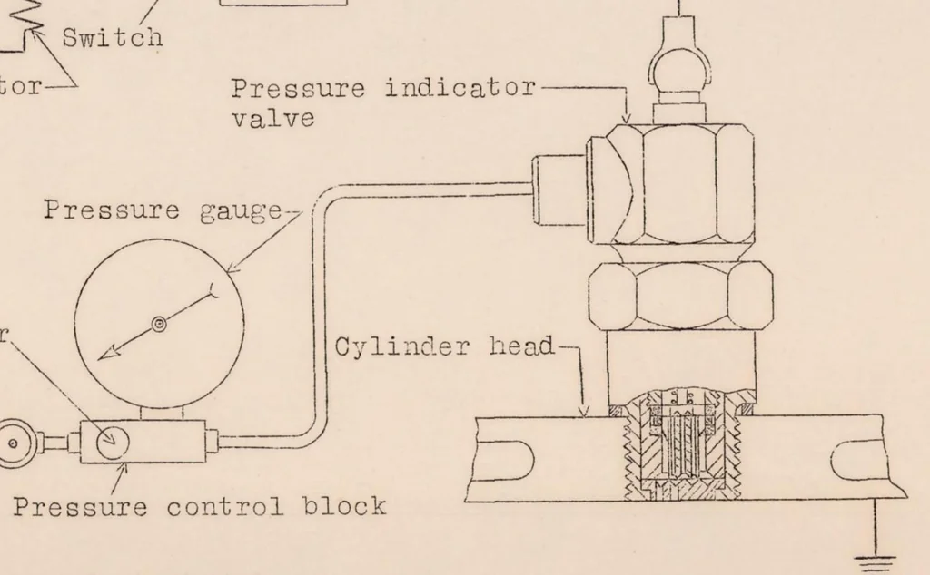 An illustration from A Balanced Diaphragm Type of Maximum Cylinder Pressure Indicator, 1930, leaf 8