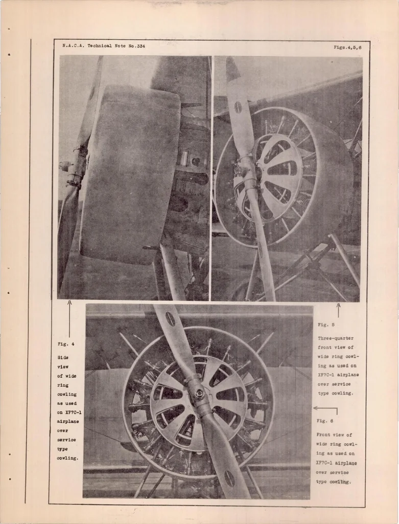 An illustration from Comparative Performance Obtained with XF7C-1 Airplane Using Several Different Engine Cowlings, 1930, leaf 21