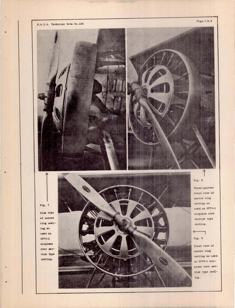 An illustration from Comparative Performance Obtained with XF7C-1 Airplane Using Several Different Engine Cowlings, 1930, leaf 22