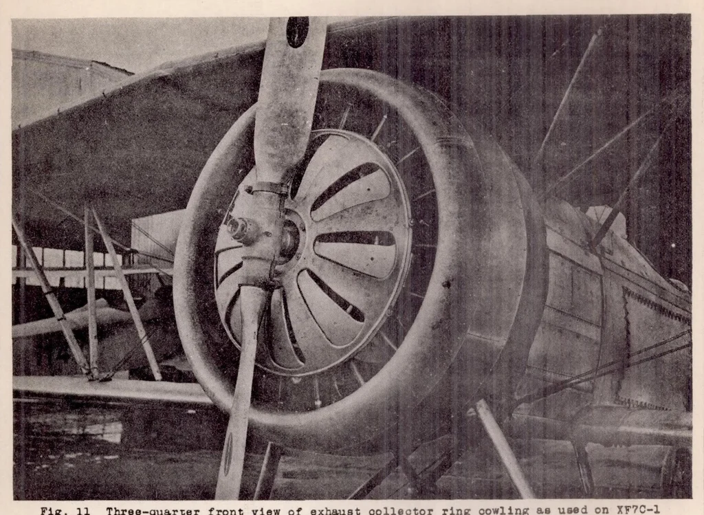 An illustration from Comparative Performance Obtained with XF7C-1 Airplane Using Several Different Engine Cowlings, 1930, leaf 23