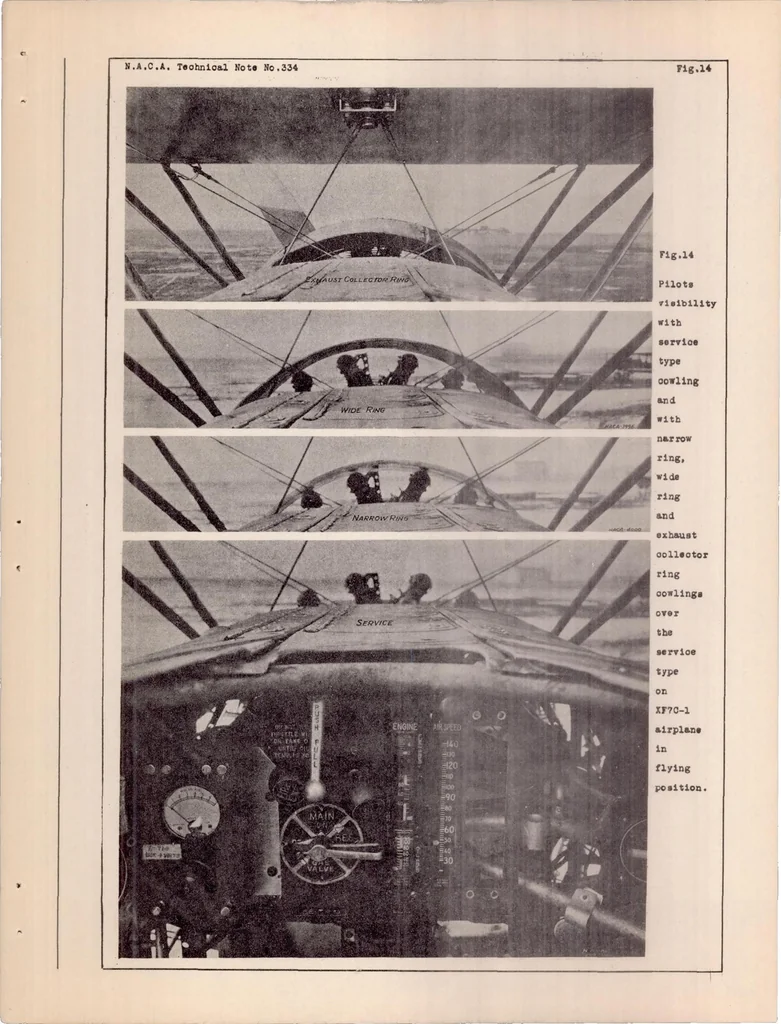 An illustration from Comparative Performance Obtained with XF7C-1 Airplane Using Several Different Engine Cowlings, 1930, leaf 26