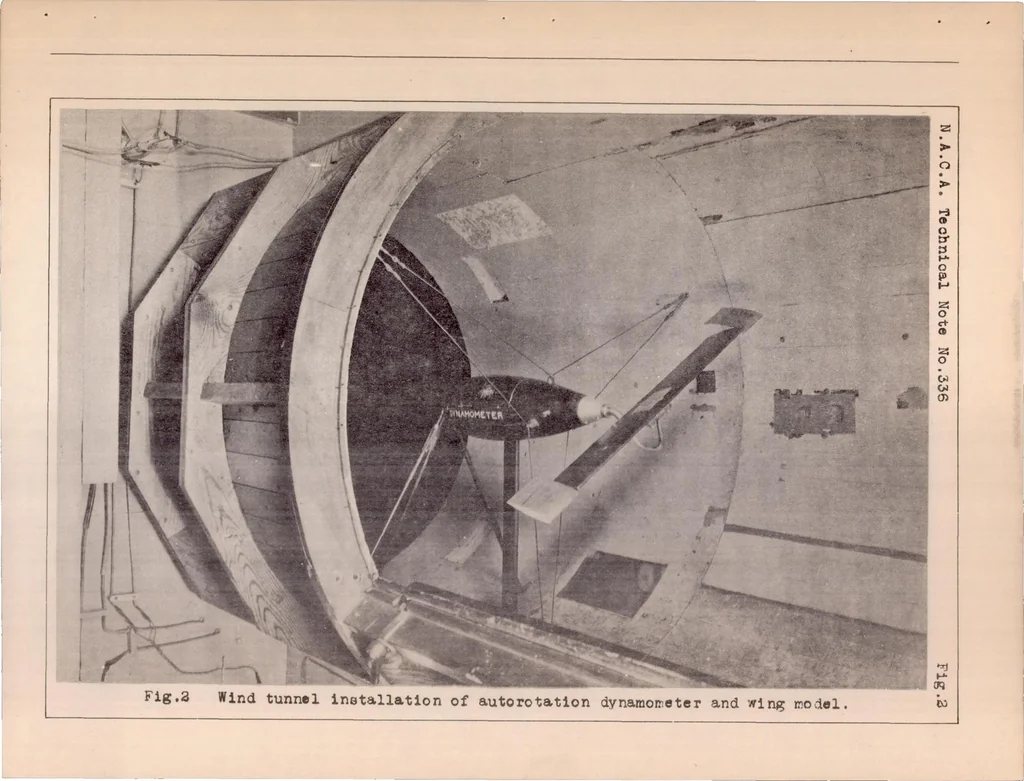 An illustration from The Effect of Wing Tip Floating Ailerons on the Autorotation of a Monoplane Wing Model, 1930, leaf 21