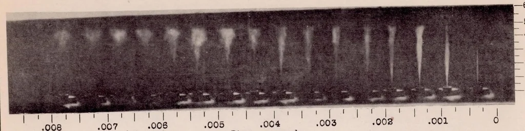 An illustration from Some Effects of Air and Fuel Oil Temperatures on Spray Penetration and Dispersion, 1930, leaf 13