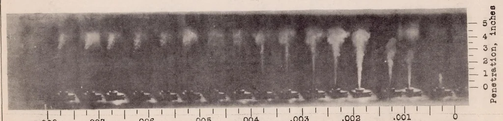 An illustration from Some Effects of Air and Fuel Oil Temperatures on Spray Penetration and Dispersion, 1930, leaf 14