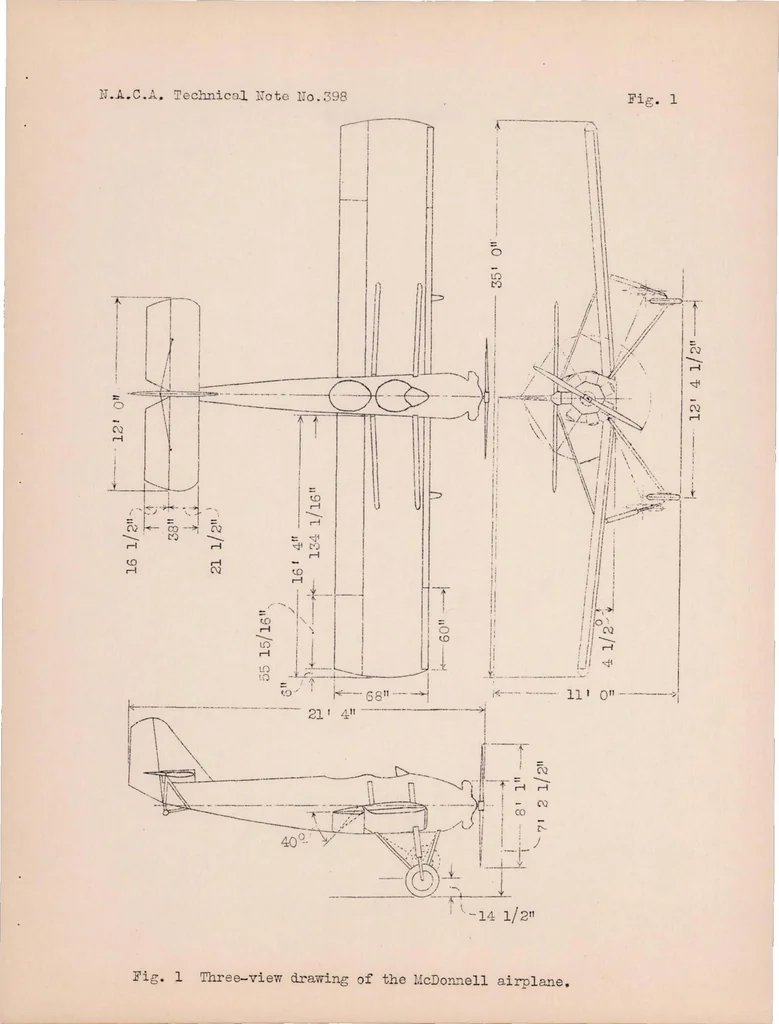 An illustration from The Effect of Slots and Flaps on the Lift and Drag of the Mcdonnell Airplanes Determined in Flight, 1931, leaf 17