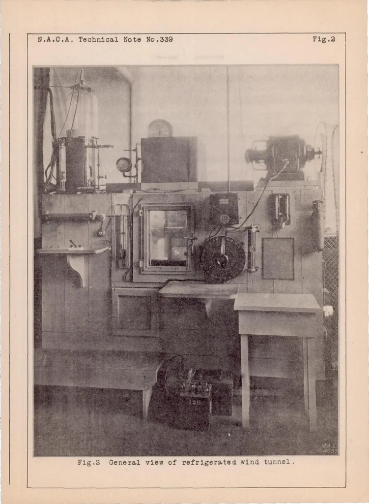 An illustration from Refrigerated Wind Tunnel Tests on Surface Coatings for Preventing Ice Formation, 1930, leaf 23