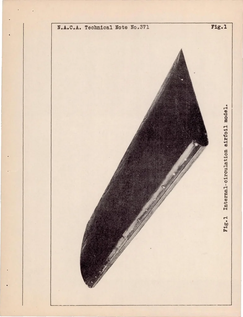 An illustration from Experiments with an Airfoil Model on which the Boundary Layers are Controlled Without the Use of Supplementary Equipment, 1931, leaf 7
