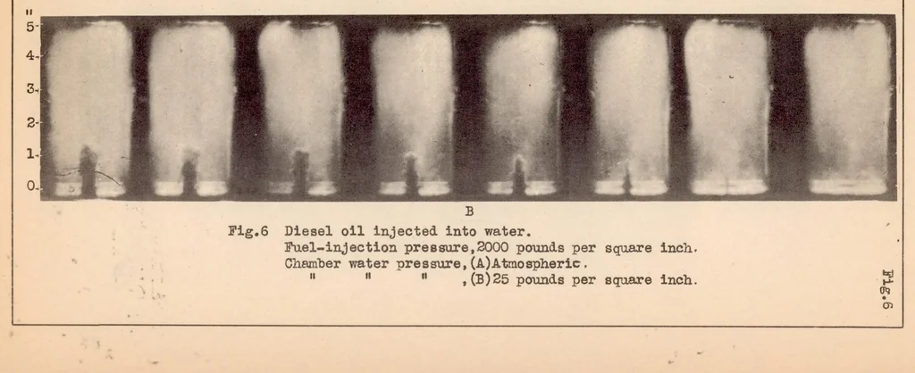 An illustration from Experiments on the Distribution of Fuel in Fuel Sprays, 1932, leaf 19