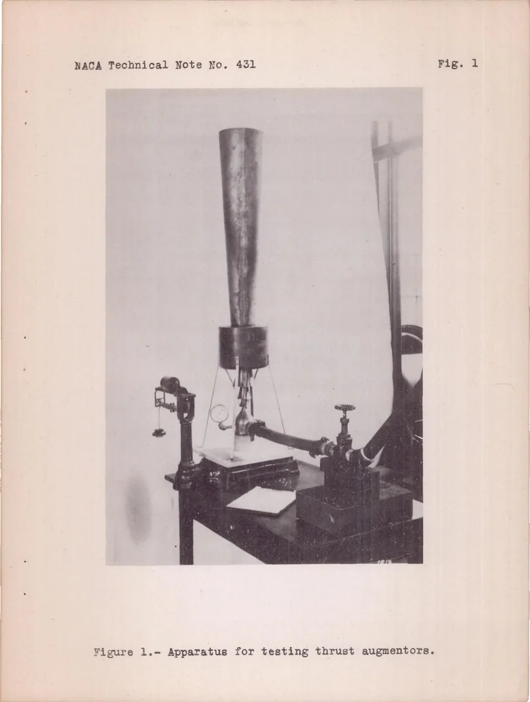 An illustration from Tests on Thrust Augmenters for Jet Propulsion, 1932, leaf 6