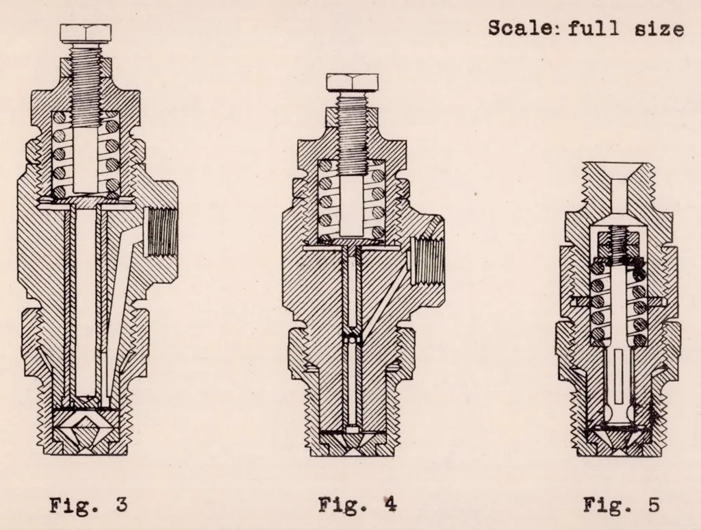 An illustration from Development of an Impinging-jet Fuel-injection Valve Nozzle, 1931, leaf 13