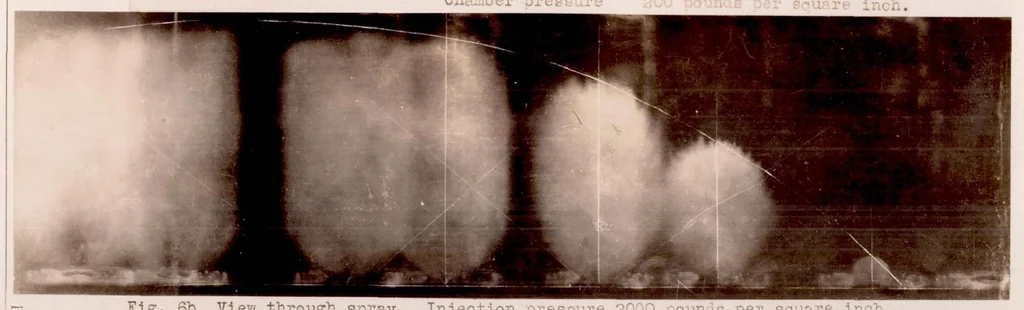 An illustration from Development of an Impinging-jet Fuel-injection Valve Nozzle, 1931, leaf 14