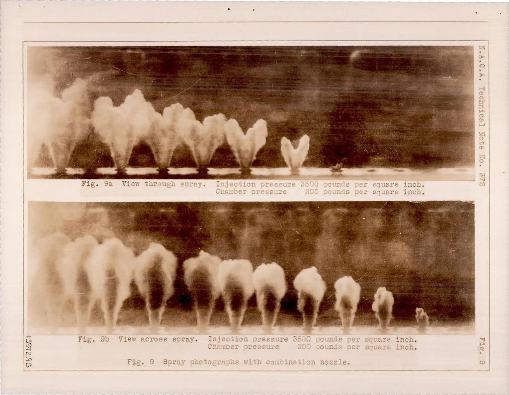 An illustration from Development of an Impinging-jet Fuel-injection Valve Nozzle, 1931, leaf 17