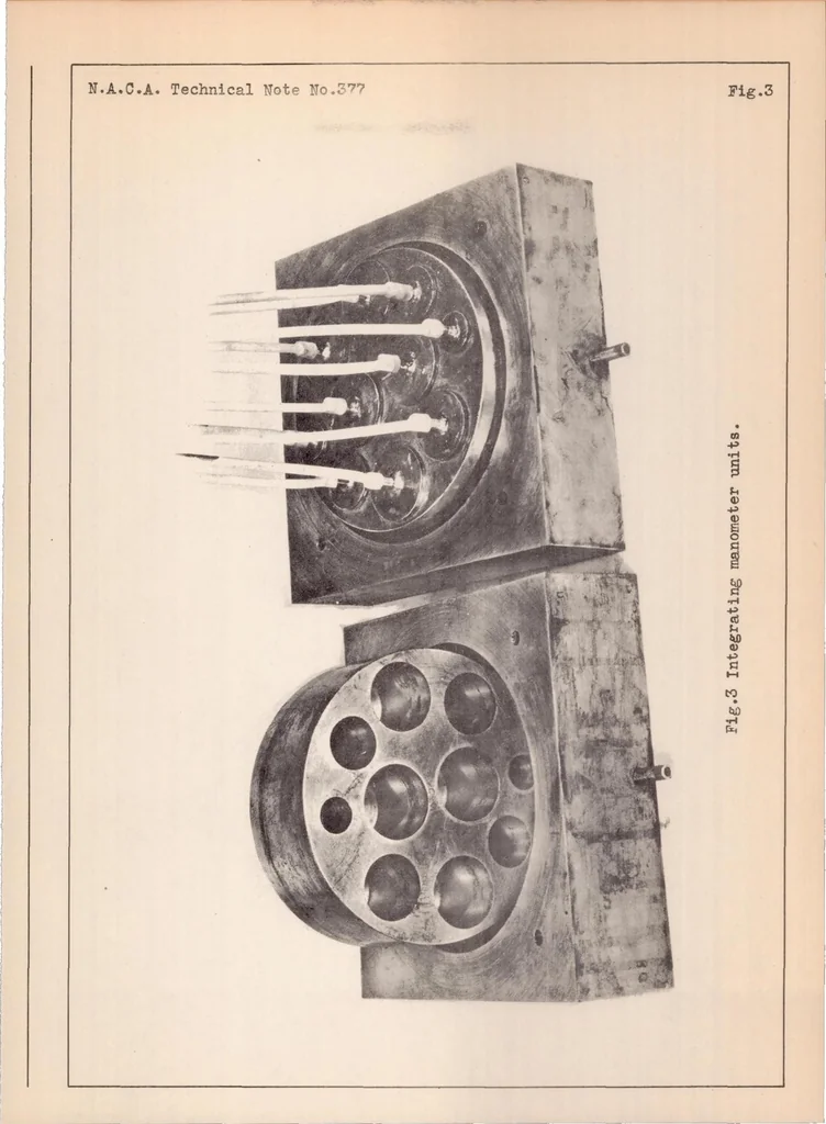 An illustration from An integrating manometer for use in wind tunnel pressure distribution measurements, 1931, leaf 9