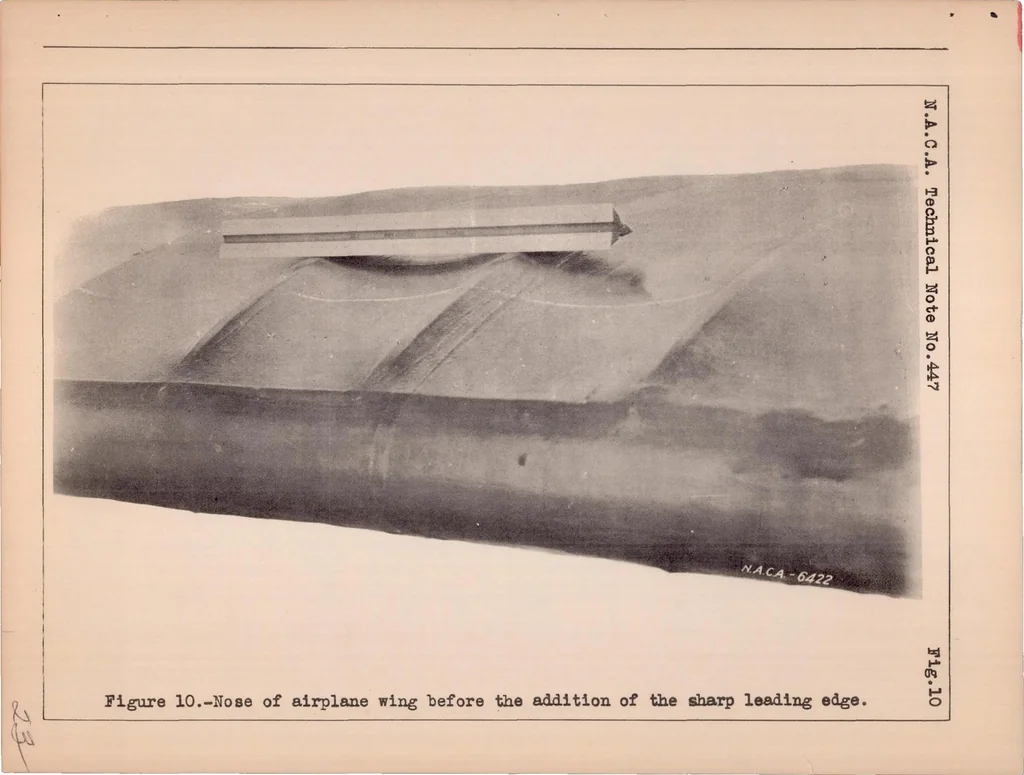 An illustration from The Effect on Lift, Drag, and Spinning Characteristics of Sharp Leading Edges on Airplane Wings, 1933, leaf 24