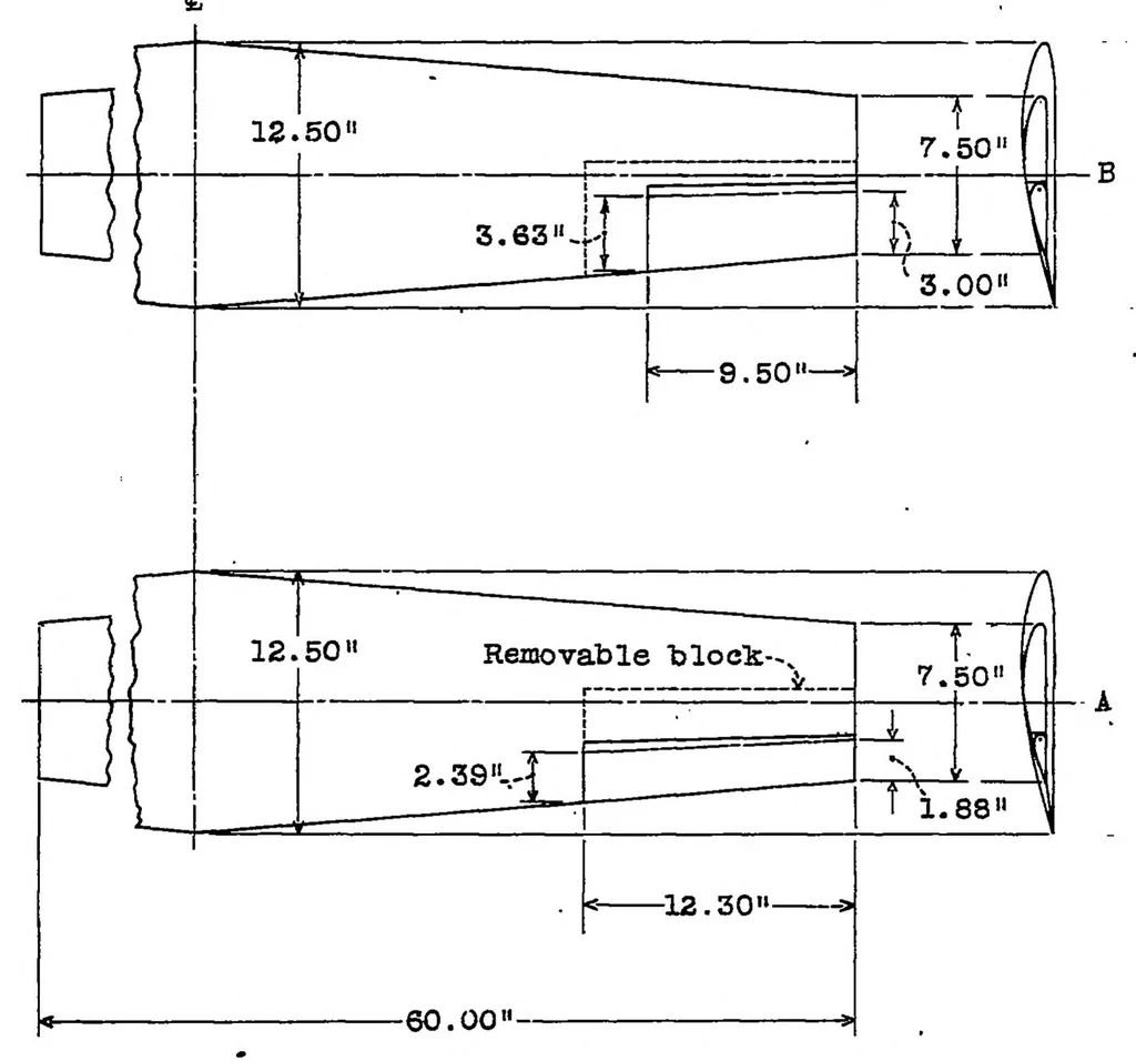 An illustration from Wind-tunnel research comparing lateral control devices, particularly at high angles of attack IX : tapered wings with ordinary ailerons, 1933, leaf 24