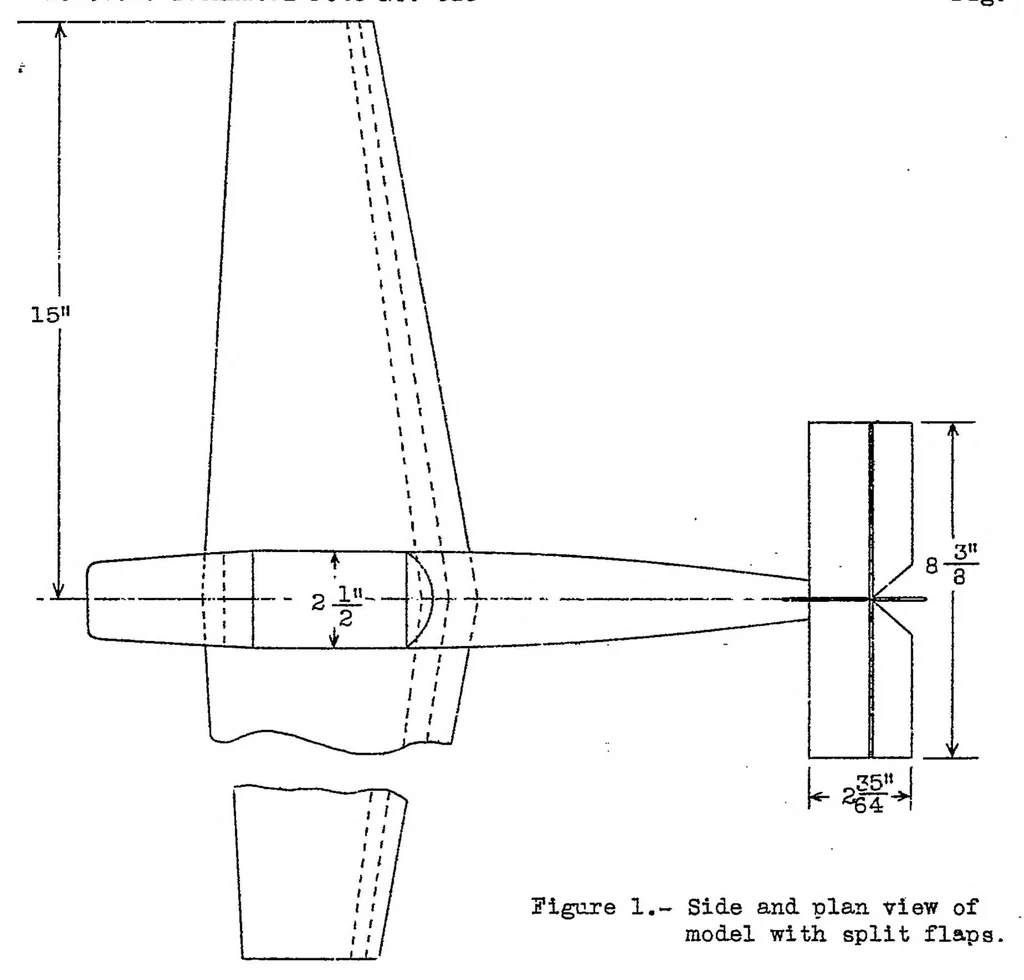 An illustration from Aerodynamic effects of a split flap on the spinning characteristics of a monoplane model, 1934, leaf 9