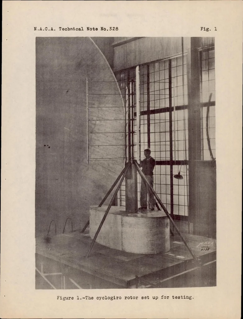 An illustration from Wind-tunnel Tests of a Cyclogiro Rotor, 1935, leaf 12